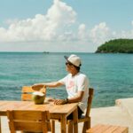 solo traveler sitting seaside